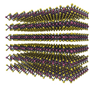 3d render of molecular structure of molybdenum disulphide